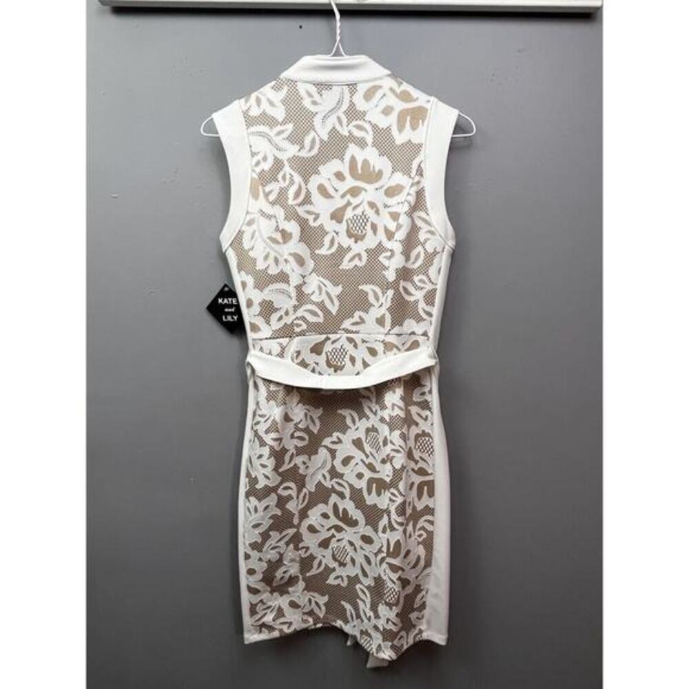 Kate & Lily Dress Womens Size 4 Ivory Full zip Belted Sheath Floral Office NEW - Picture 2 of 8